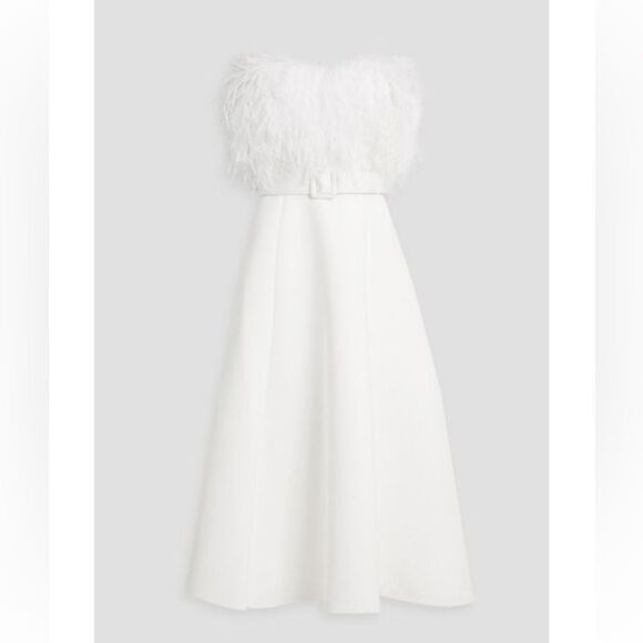 BADGLEY MISCHKA Feather Belted Midi Dress in WHITE Strapless MISSING BELT Size 8 - Picture 8 of 15